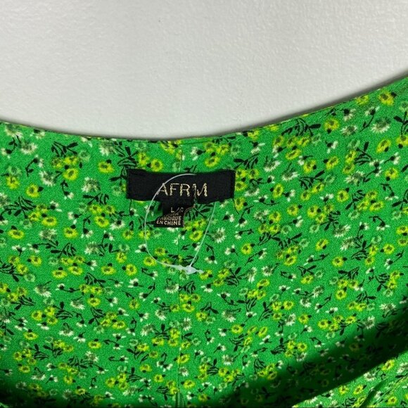 NEW AFRM Green Puff Sleeve Printed Blouse Square Neck Size Large Hough Top‎ Boho - Picture 4 of 13